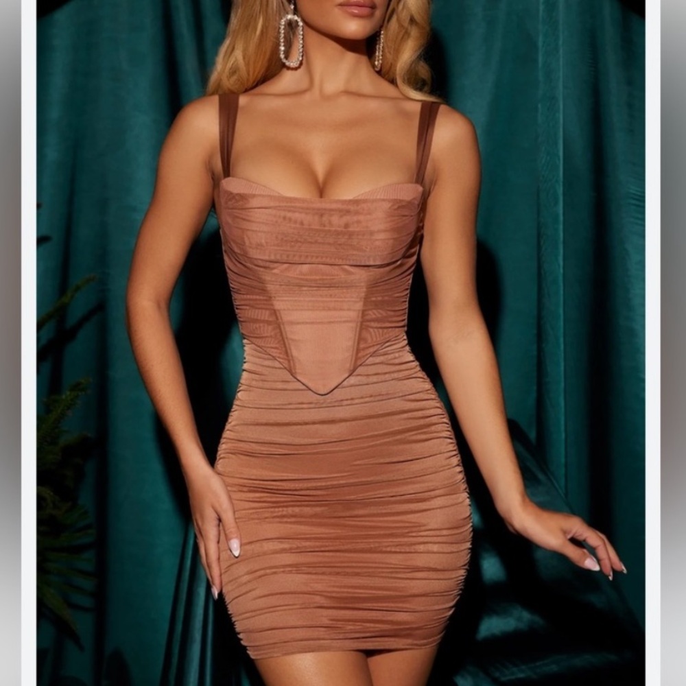 Oh Polly Tan Mini Dress